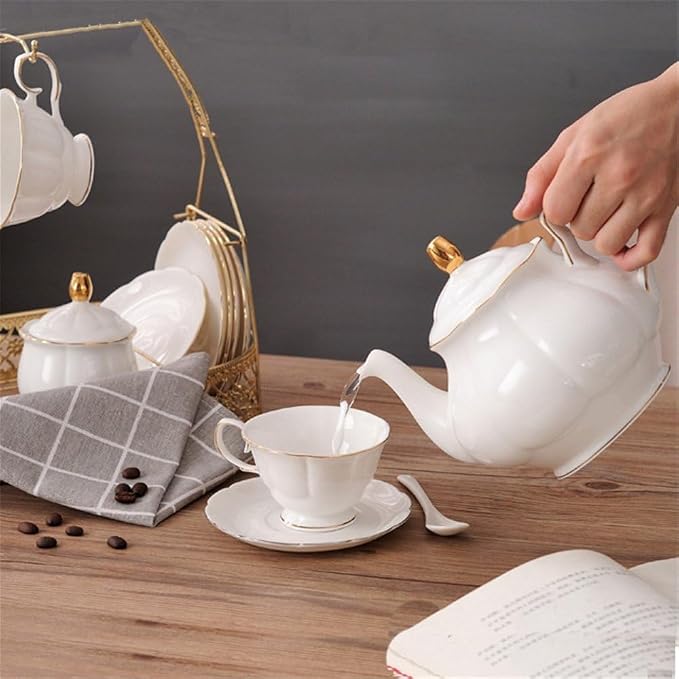 fanquare 15 Pieces Simple White English Ceramic Tea Sets, Tea Pot, Bone China - Image 2