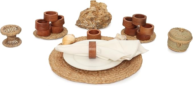 Handmade Acacia Wooden Napkin Rings Set of 12 - Image 6