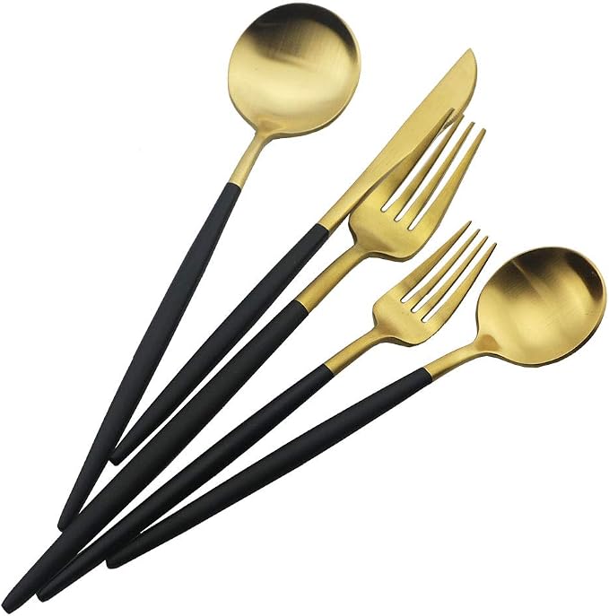 JASHII Luxury Black Gold Flatware, 20-piece Elegant Cute 18/10 Stainless Steel - Image 2