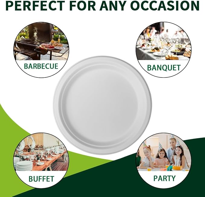10 Inch Compostable Paper Plates【White 150 Pack】, 100% Sugarcane Bagasse Large - Image 4