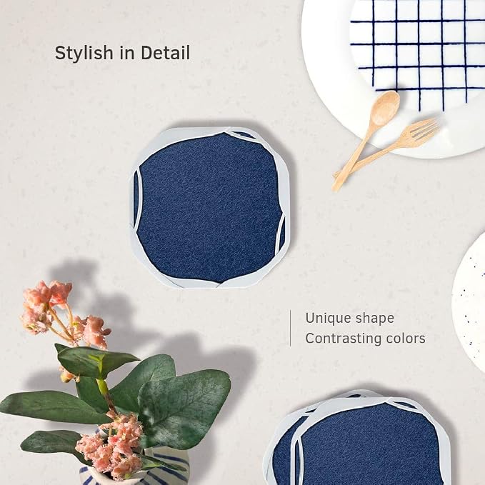 UMIRRO Absorbent Felt & Silicone Drink Coasters Set of 4, Nevy Blue | Leakproof - Image 2