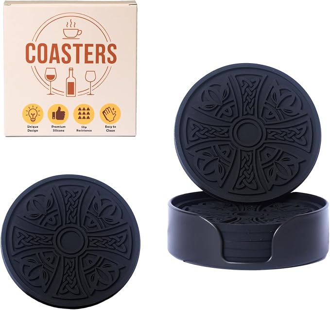Silicone Coasters with Holder, Cross Pattern, 6 Pack | Non-slip drink mats by Unknown