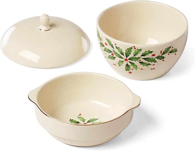 Lenox Holiday Serveware Collection, Porcelain Tableware, Stackable Bowl Set - Image 2