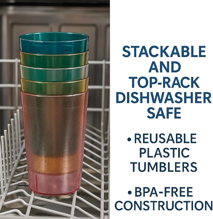Oojami Set of 16 Plastic Tumblers, 20-Ounce Reusable Cups, BPA-Free & - Image 2
