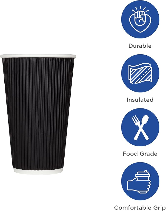 Karat 8 oz Ripple Insulated Coffee Cup Black Disposable Paper Hot Cup, Sturdy - Image 2