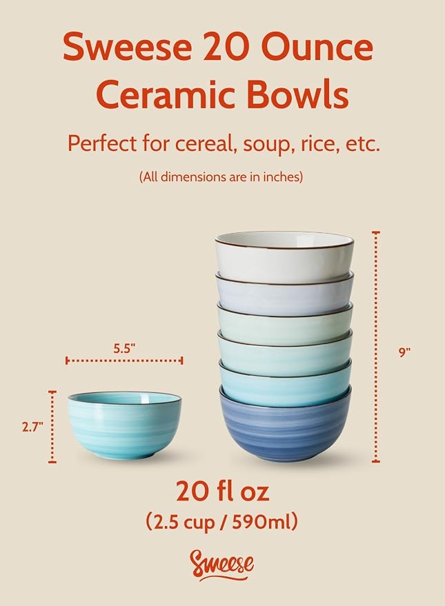 Sweese 20 Oz Porcelain Cereal Bowls - Image 2