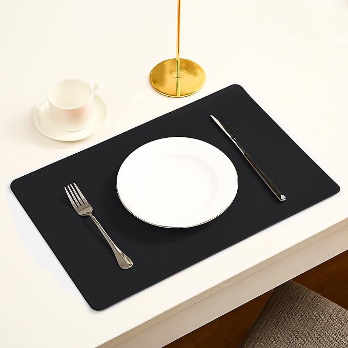 Vinjiasin Placemats Set of 6 Black Leather Place Mats Kitchen Dining Table Mats - Image 6