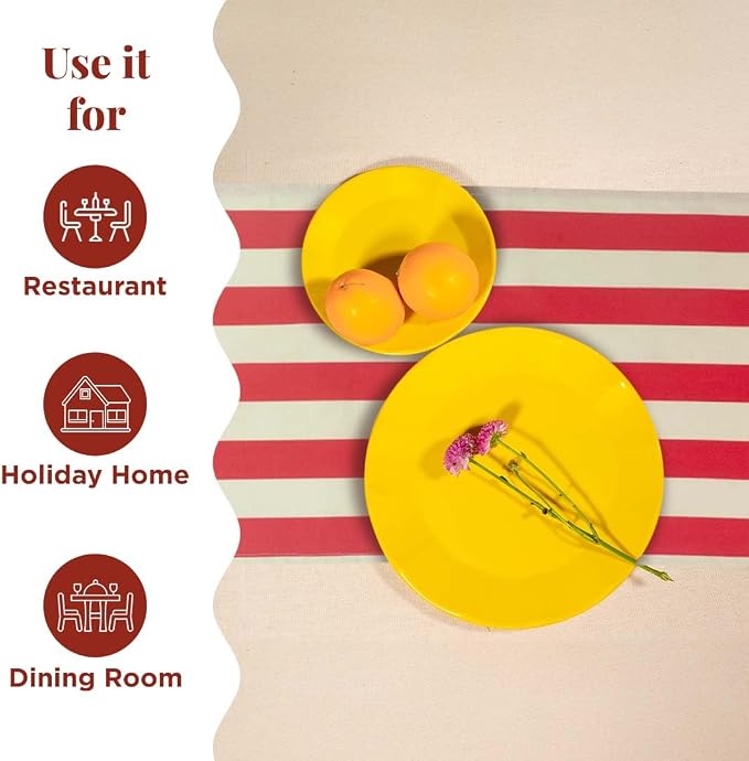 Folkulture Fall Table Runner 72 Inches Long | White & Red Vertical Striped | - Image 5