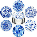 Funny Coasters Set of 6 Round Ceramic Blue Watercolor Textured Coasters by BaHomeck