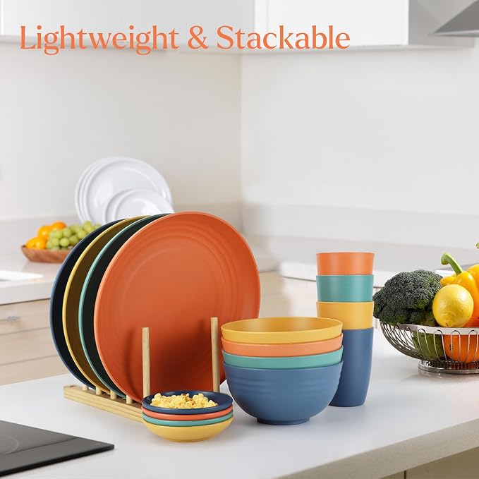 Wheat straw plates and bowls sets of 16 - Image 4