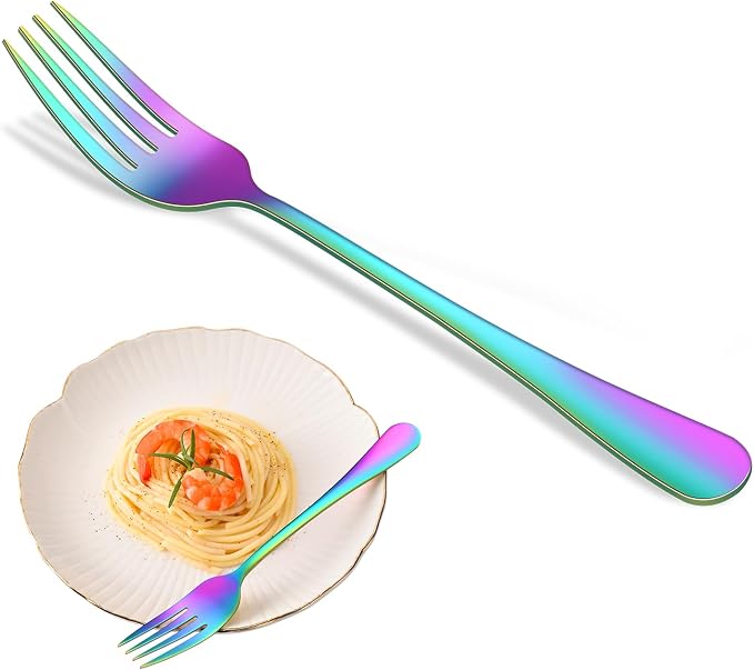 Rainbow Dinner Forks Set, Metal Silverware Forks by DEHOVKitchen