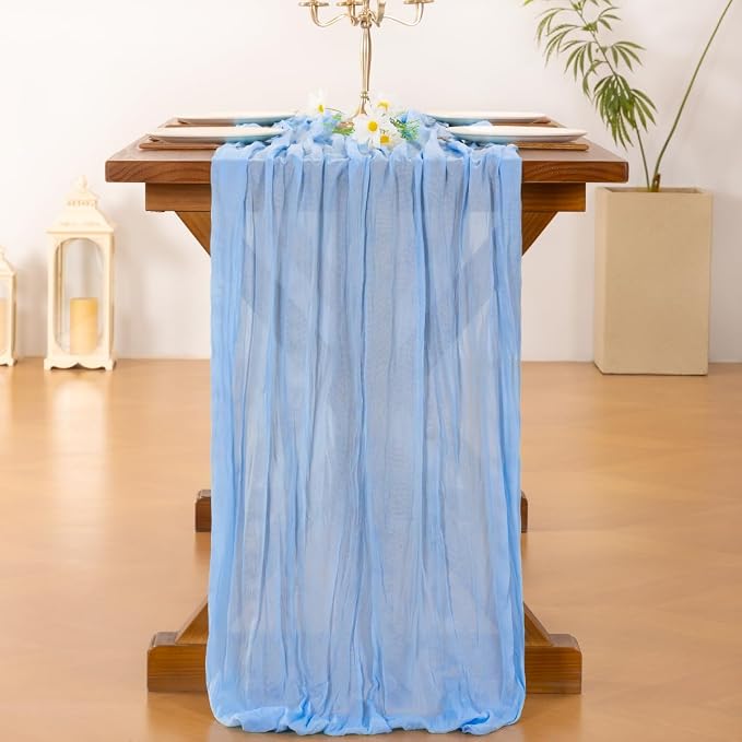 Cheesecloth Table Runner Summer Boho Wedding Birthday Party Home Decor | Blue - Image 4