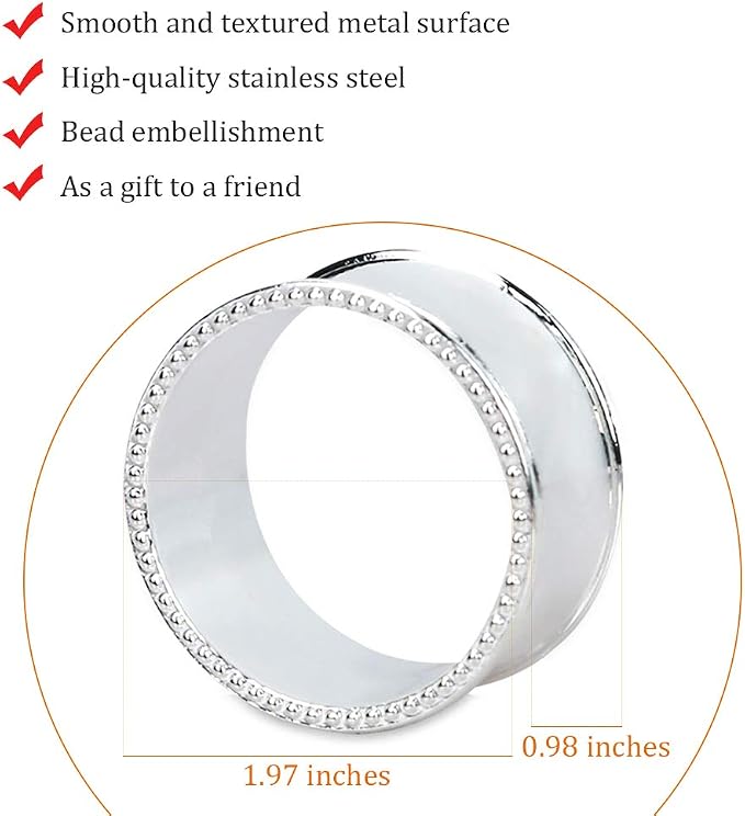 12 Pcs Stainless Steel Bead Side Napkin Rings - Image 2