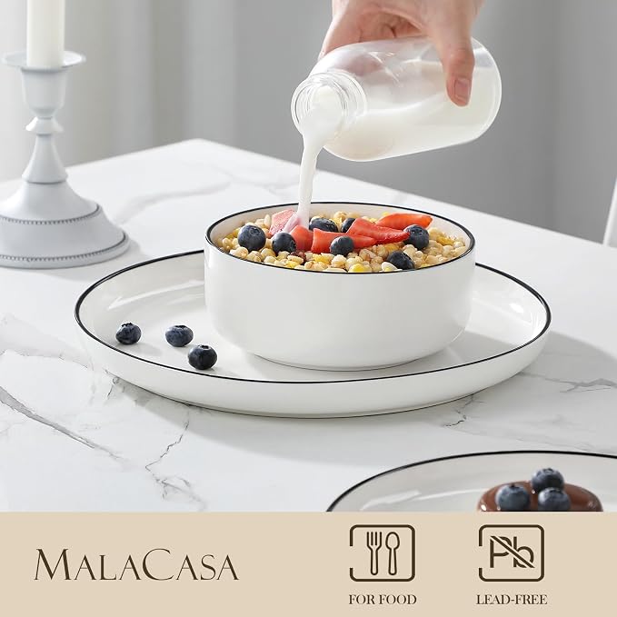 MALACASA Plates and Bowls Sets, 12 Pieces Modern Porcelain Dinnerware Set - Image 3