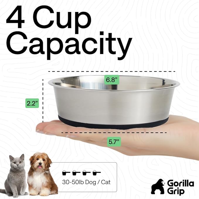 GORILLA GRIP Dog Bowl, Holds 4 Cups, Food Grade 304 Stainless Steel Food and - Image 4