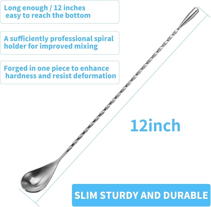 6 Pcs 12 Inch Bar Mixing Spoon Cocktail Spoon Stainless Steel Bar Long Spoon - Image 2