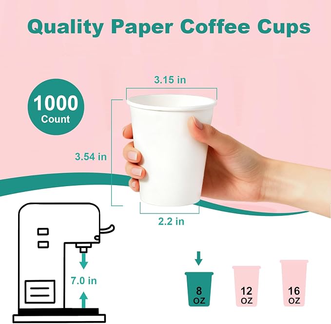 8 oz 500 Pack Disposable Coffee Cups, Bulk White Disposable Paper Cups - Image 3
