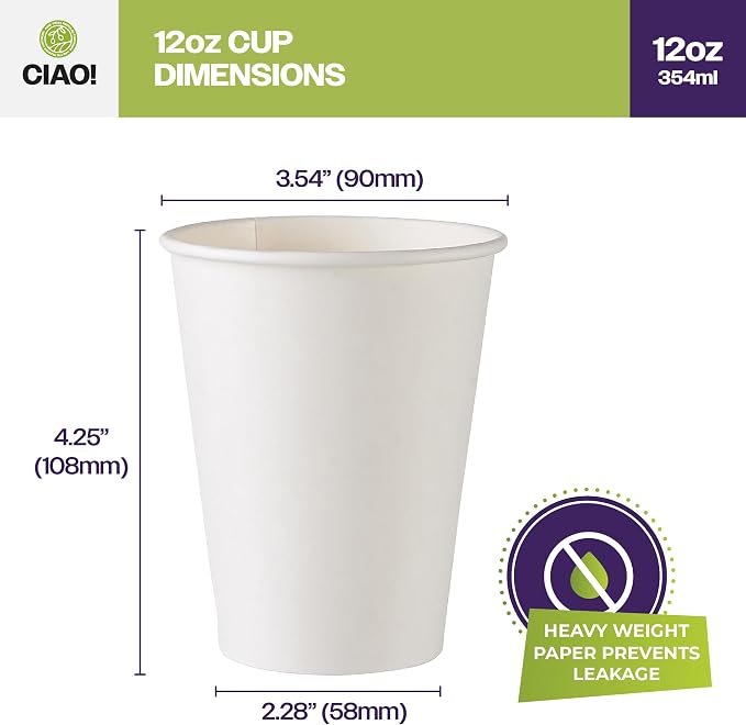 CIAO! 12oz White Paper Hot Cup, Disposable, 90mm Diameter 1 - Image 4