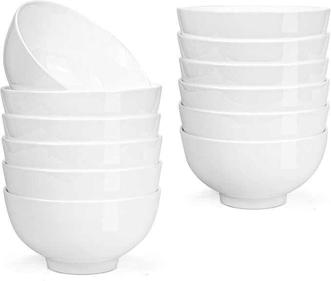 Foraineam 12 Pack 5 Inch Porcelain Bowls 14 Ounce White Round Bowl Set by Foraineam