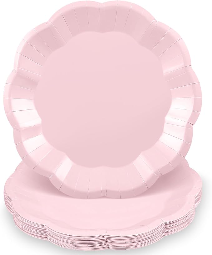 NatNarr 30 Pcs Pink Plates, 9 Inch Scalloped Pink Paper Plates Disposable | by NatNarr
