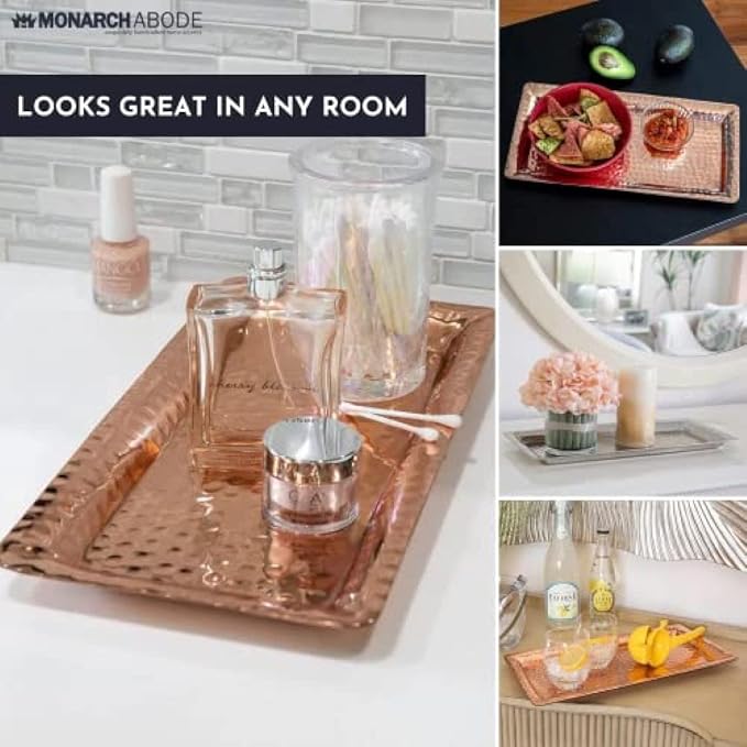 Monarch Abode Decorative Tray – 12-Inch Hand Hammered Copper Plated Metal - Image 3