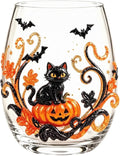 Halloween Printed Glass Cup, Ghost Pumpkin Themed Handleless Water Tumbler 15oz by Unknown