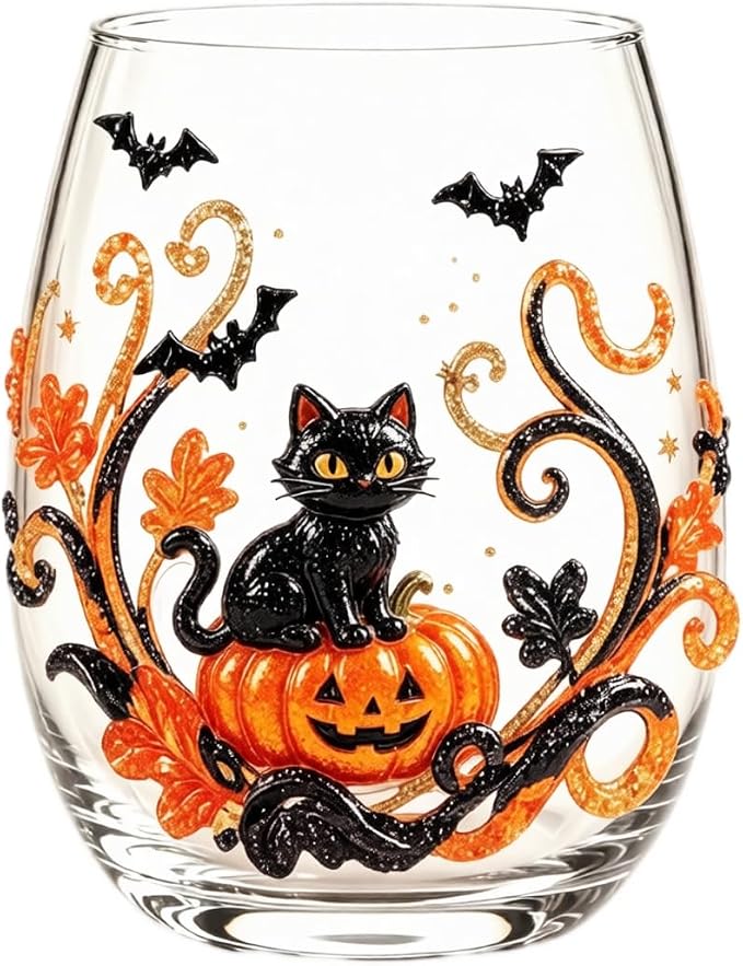 Halloween Printed Glass Cup, Ghost Pumpkin Themed Handleless Drinking Tumbler by Unknown
