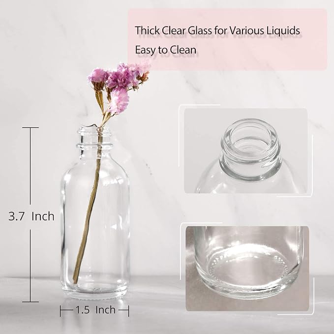 36 Pack, 2 oz Small Clear Glass Bottles w/Lid & 6 Stainless Steel Funnels - - Image 5