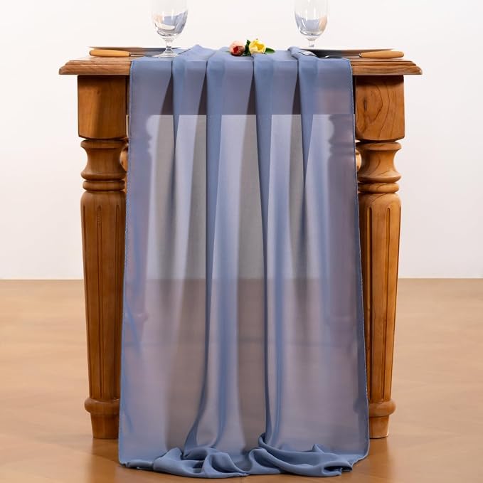 Dusty Blue Chiffon Table Runner Summer Boho Wedding Birthday Party Decor | 10ft - Image 5