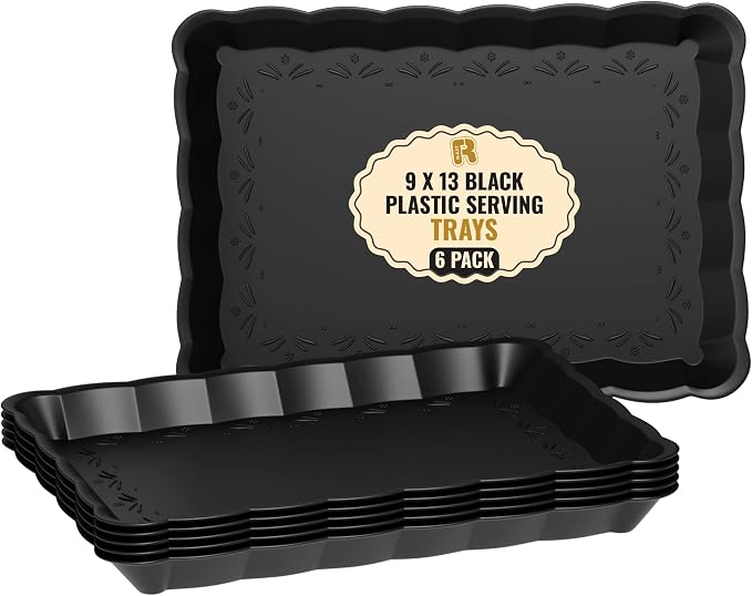 6 Pack Black Plastic Serving Trays by R-KAY