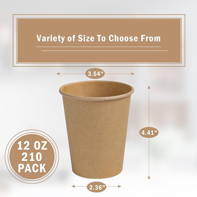 Lamosi 210 Pack 12 OZ Paper Coffee Cups, Disposable Kraft Paper Cup | - Image 2