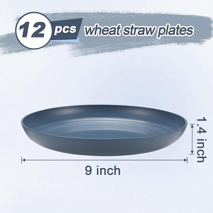 HEYCOME 12 Pcs Unbreakable Deep Dinner Plates Set, 9 inch Reusable Plastic - Image 2
