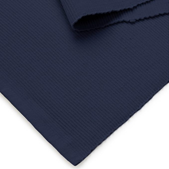 Encasa XO Table Runner, Yarn Dyed Ribbed Cotton 13"x98" | Solid Navy Blue - Image 5
