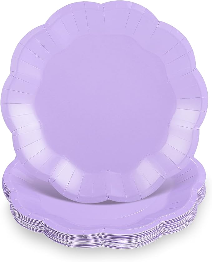 NatNarr 30 Pcs Light Purple Paper Plates, 7 Inch Scalloped Lavender Plates | by NatNarr