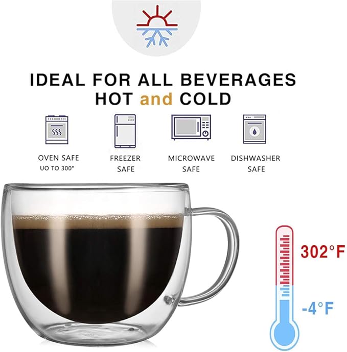 CNGLASS 8oz Double Wall Glass Coffee Mugs, Cappuccino - Image 3