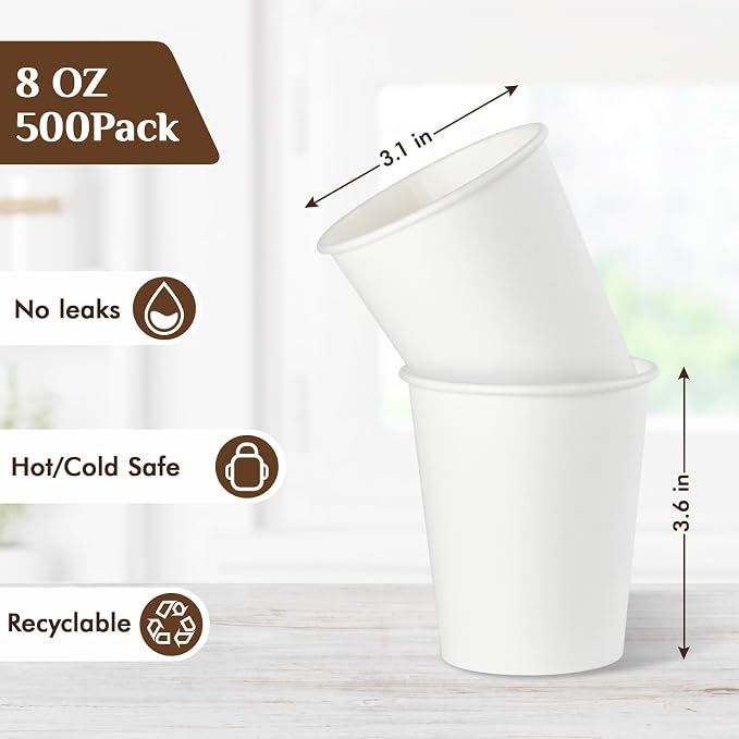 Vplus 500 Pack 8 OZ Paper Coffee Cups - Image 3
