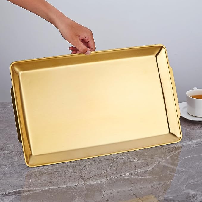 15.8" x 9.5" Large Serving Platters Set of 2, Stainless Steel Heavy-Duty Large - Image 8