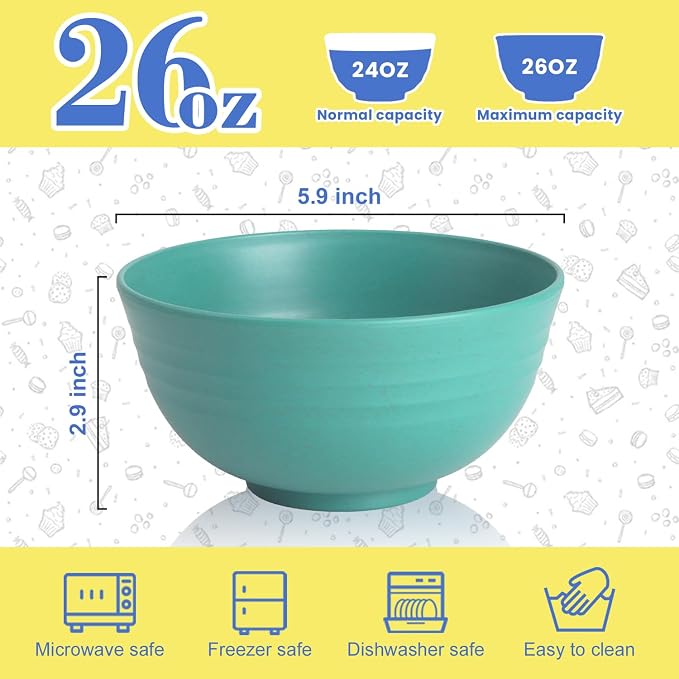 Wheat Straw Bowls Set of 6, 26 OZ Unbreakable Cereal Bowls - Image 3