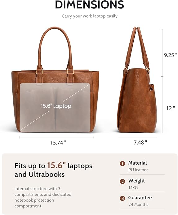 Laptop Tote Bag for Women, Leather Work Tote - Image 6