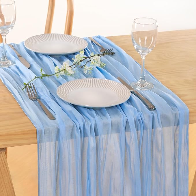 8 Pack Baby Blue Cheesecloth Table Runner 10ft Baby Shower Table Decor | - Image 2