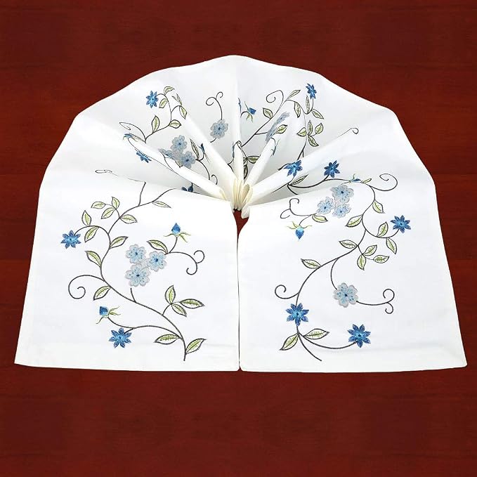 Small Short Double Thickness Rustic Embroidered Floral Table Runners - Image 6