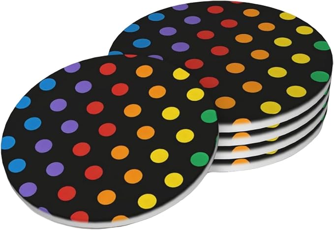 Colorful Polka Dots Coasters Set of 4, Absorbent Ceramic Drink Coasters Cup Mat by Unknown