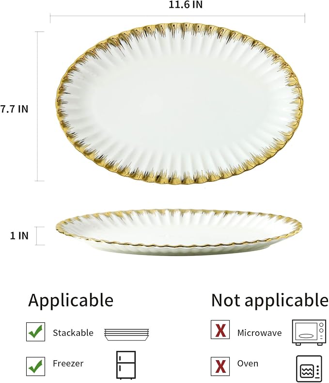 Serving Platters, Ceramic Oval Serving Platters, 12 Inch Serving Dishes/Trays - Image 2