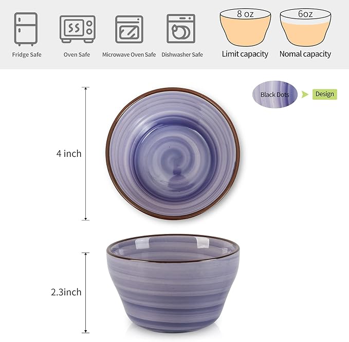 Selamica Ceramic 8oz Bouillon Cups 4 Inch Small Dessert Bowls - Image 2