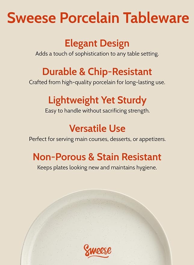 Sweese Porcelain Dinner Plates Set, 10 Inch, Round Salad Plates, Dove Gray - Image 7