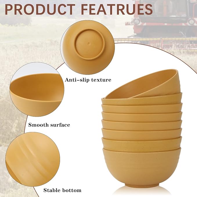 Unbreakable Cereal Bowls, Wheat Straw Bowl Set 8 PCS, Microwave and Dishwasher - Image 3