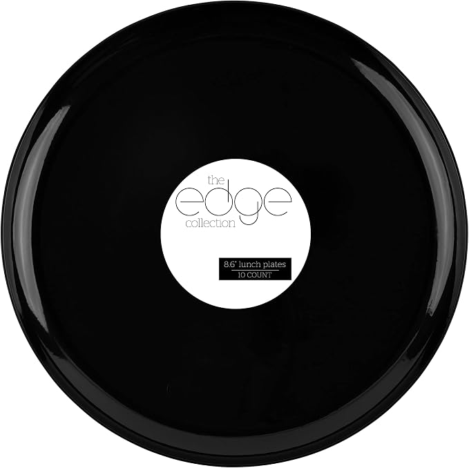 PLASTICPRO [30 Pack 8.6 Plastic Party Plates Edge Collection Black Premium by PLASTICPRO