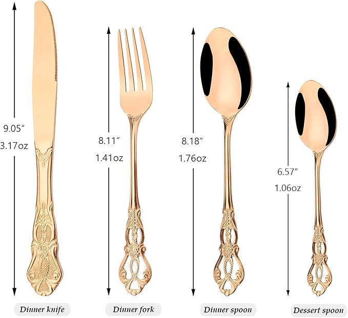 8-Piece Luxury Royal Silverware Set, 18/10 Stainless Steel Copper Flatware Set - Image 2