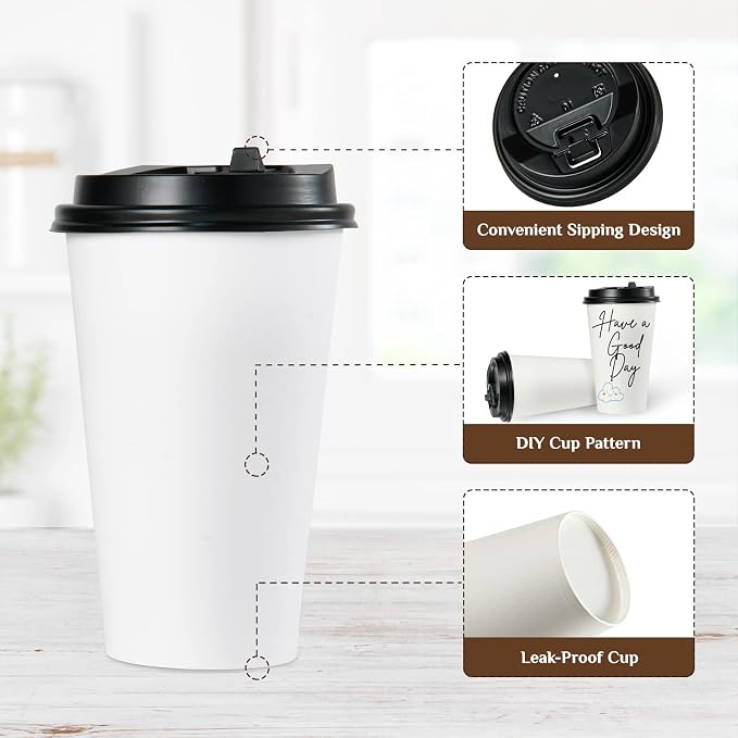 Vplus 500 Pack 16 OZ Paper Coffee Cups - Image 5