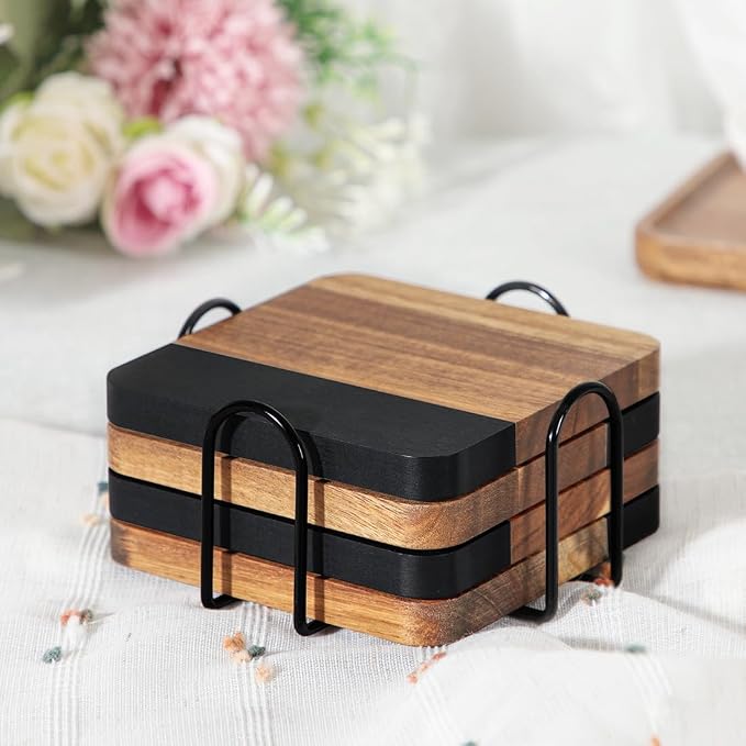 Black Marble Wood Coasters - Image 7